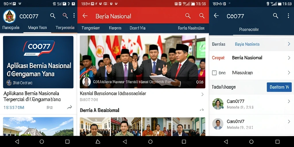 Antarmuka aplikasi COO77 dengan berita nasional terkini.
