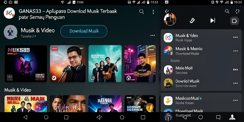 Screenshot utama GANAS33 menampilkan antarmuka aplikasi Download Musik yang intuitif.