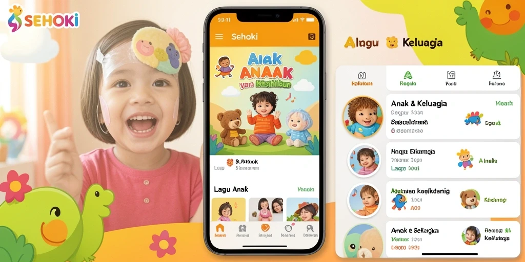 Tampilan antarmuka SEHOKI yang ceria dan interaktif untuk anak-anak.