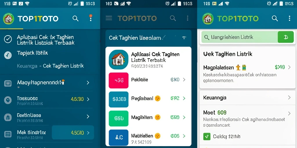 Antarmuka pengguna aplikasi TOP1TOTO untuk cek tagihan listrik.