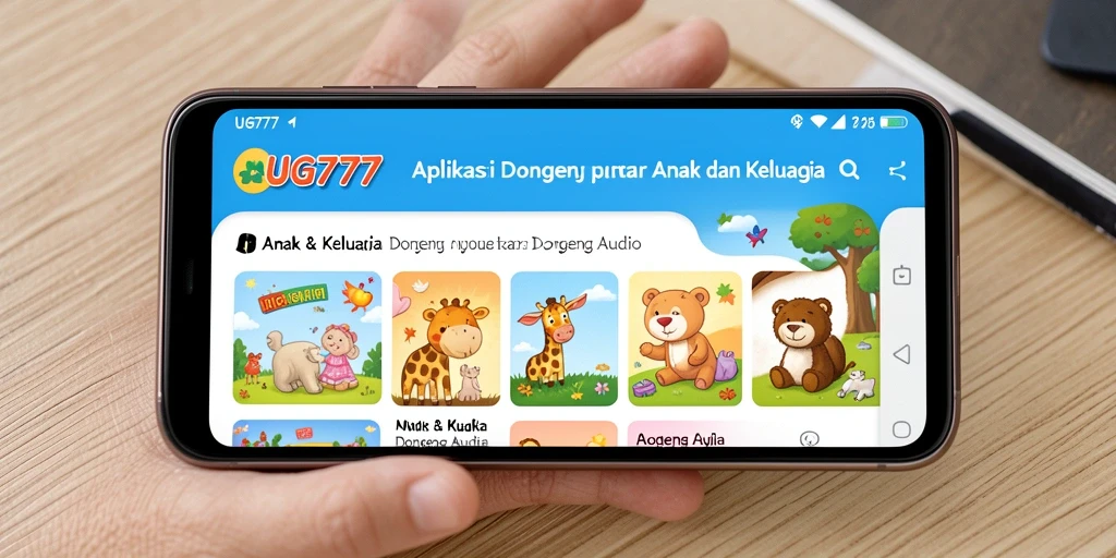 Screenshot aplikasi UG777 menampilkan antarmuka yang menarik dan ramah anak.