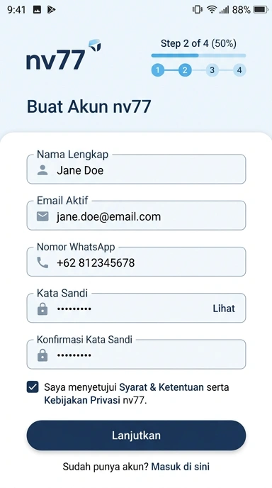 Buat Akun Baru nv77 Untuk Pengguna Android